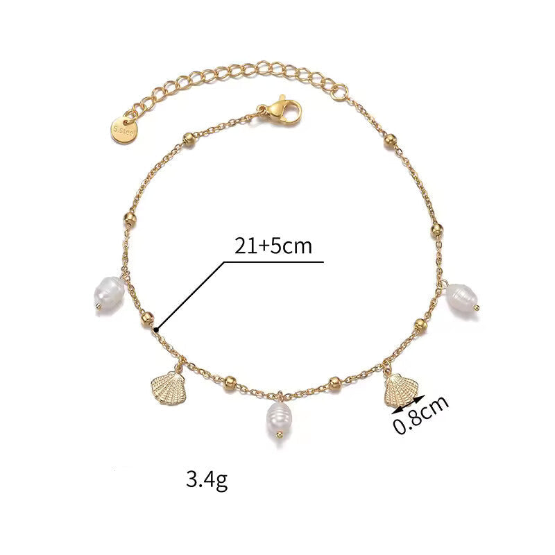 quality shell pearl bracelet stainless steel plated in gold