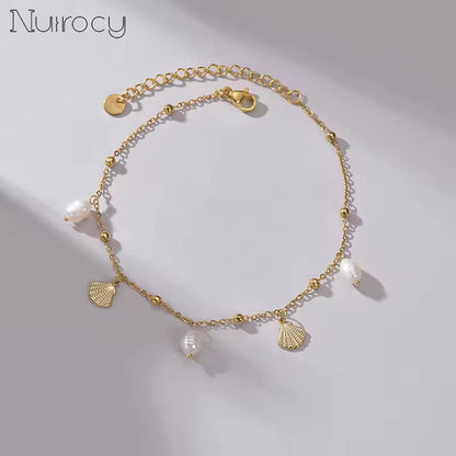 quality shell pearl bracelet stainless steel plated in gold