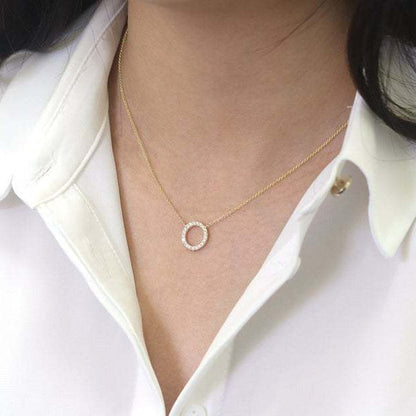 circular ring with diamond inlay and bangle chain for the collarbone